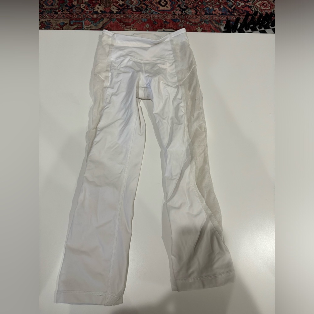 Cropped White lace mesh lulu lemon leggings